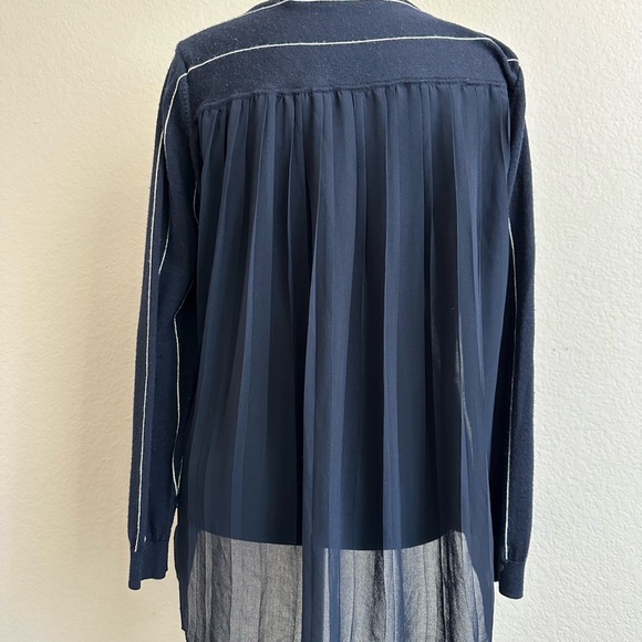 WOMENS SANDRO Paris. Merino Wool . BLUE/WHITE V-BACK LONG SLEEVE KNIT TOP SZ M - Picture 3 of 9